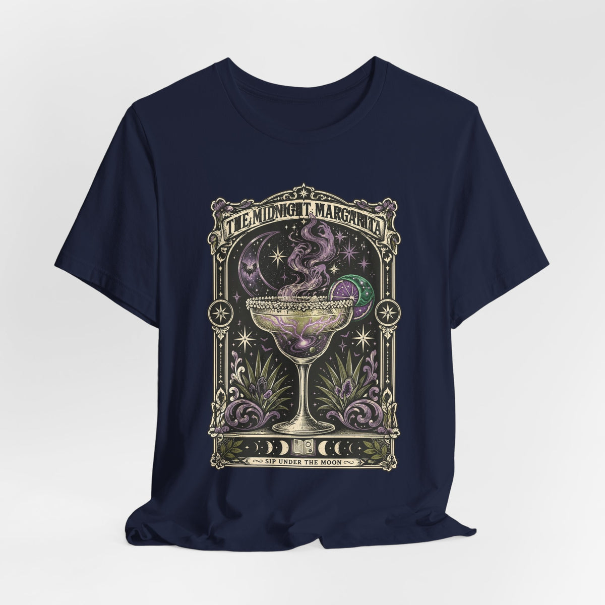 Midnight Margarita Illustration Tee | Vintage Cocktail Night, Moonlit Palms