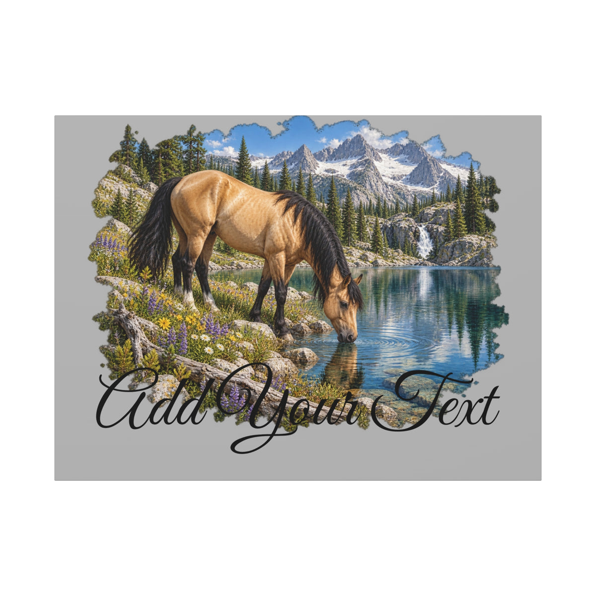 UKW Horse Collection - Personalized Canvas - Horse by Mountain Lake Canvas — Custom Text Stretched Matte Wall Art