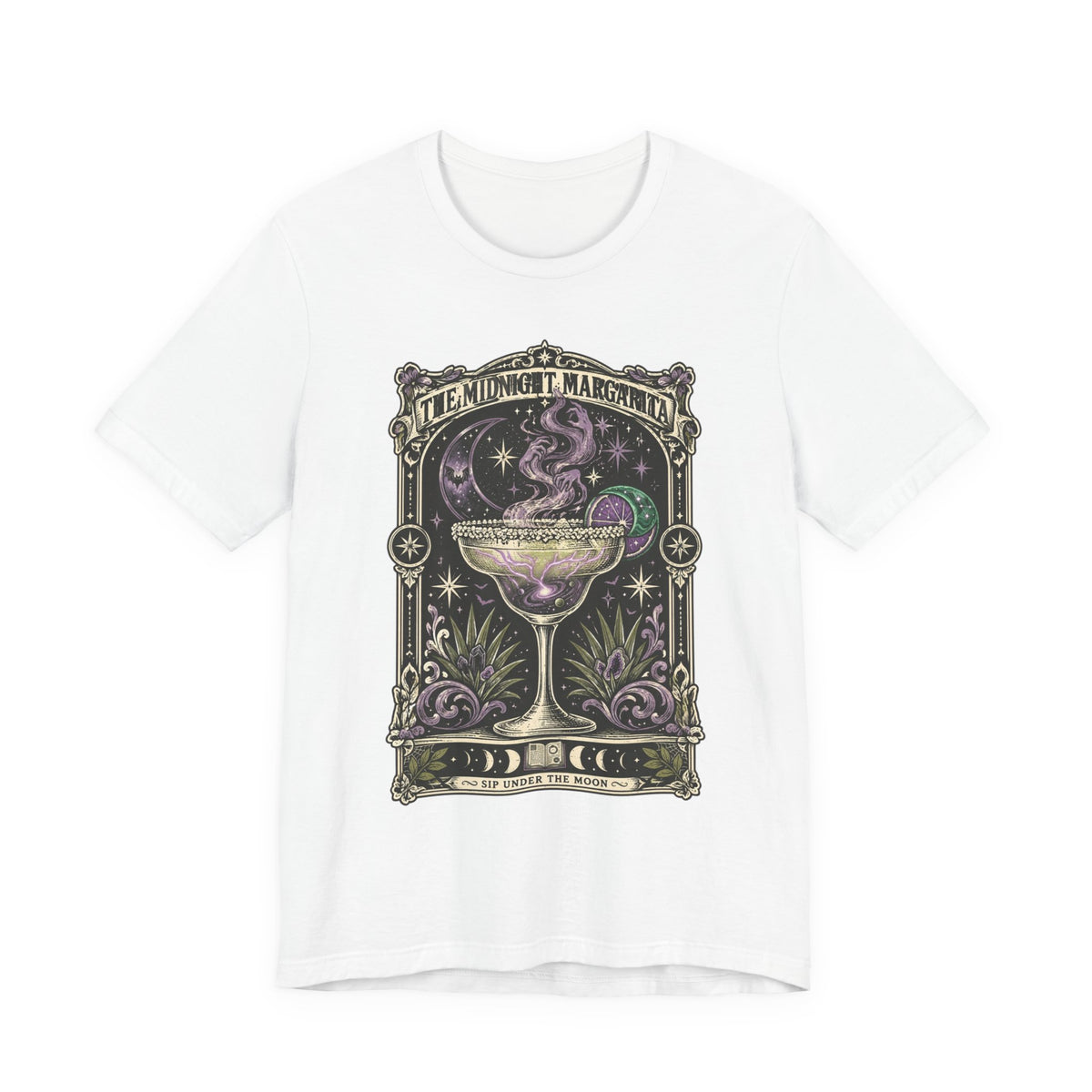 Midnight Margarita Illustration Tee | Vintage Cocktail Night, Moonlit Palms