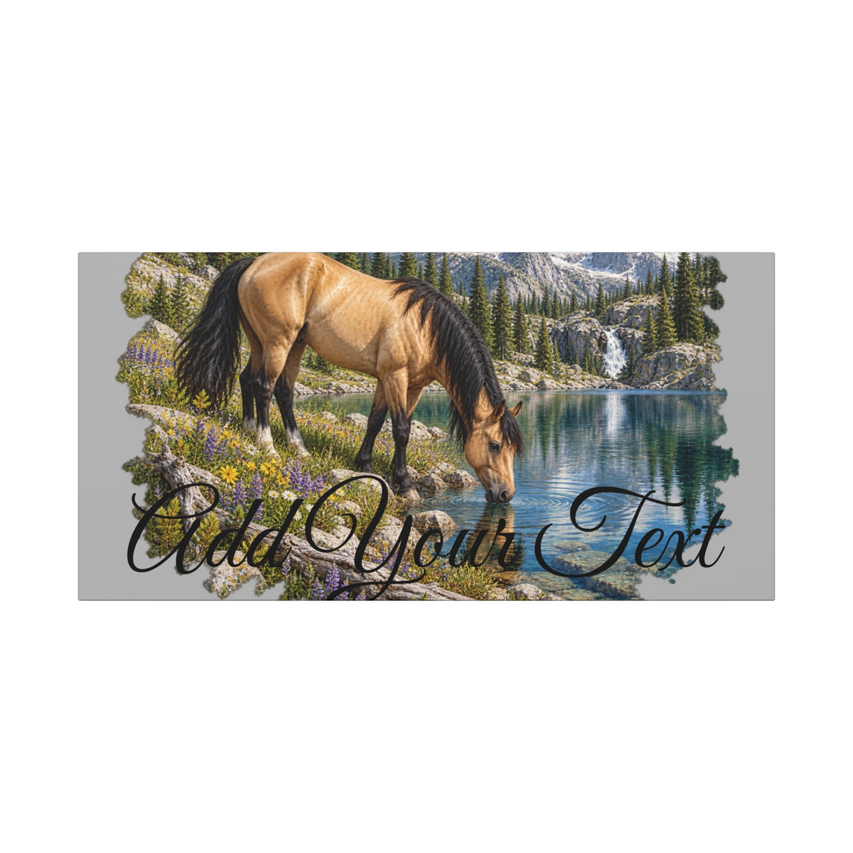 UKW Horse Collection - Personalized Canvas - Horse by Mountain Lake Canvas — Custom Text Stretched Matte Wall Art
