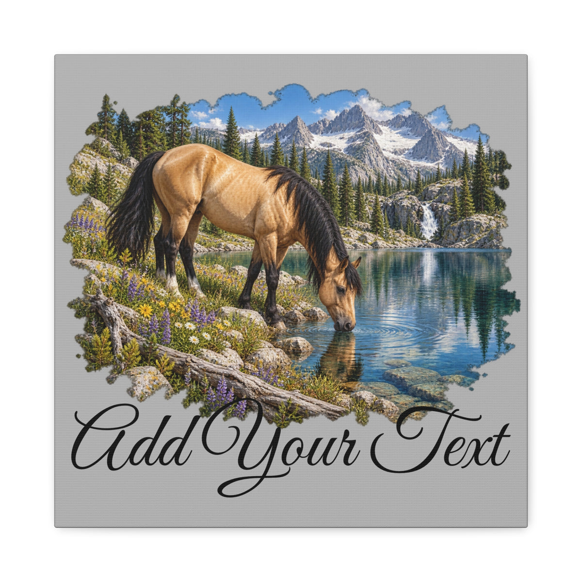 UKW Horse Collection - Personalized Canvas - Horse by Mountain Lake Canvas — Custom Text Stretched Matte Wall Art