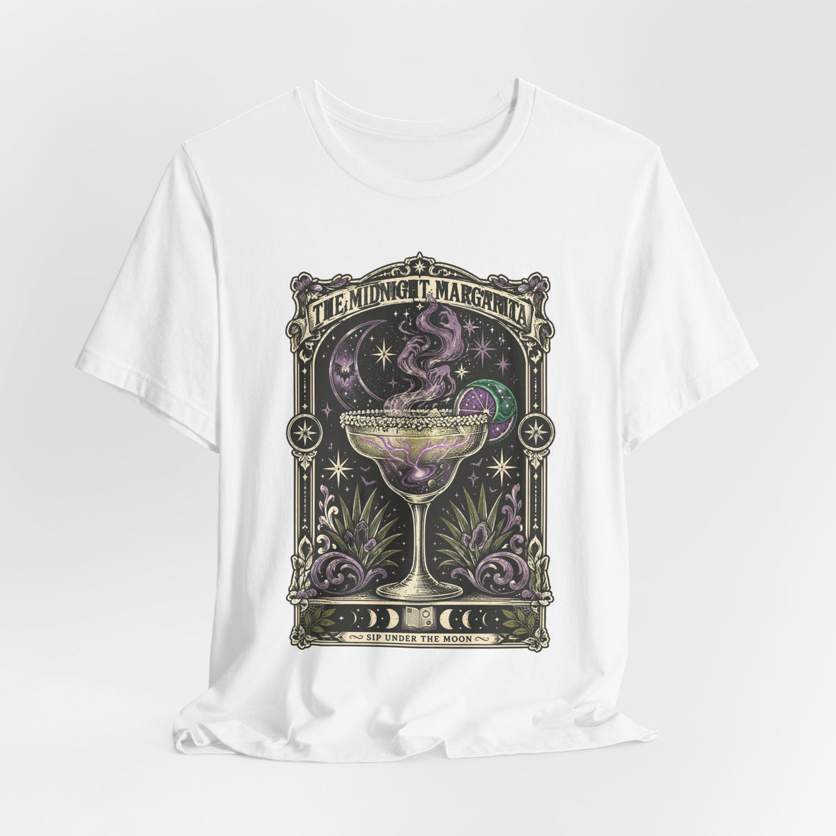 Midnight Margarita Illustration Tee | Vintage Cocktail Night, Moonlit Palms