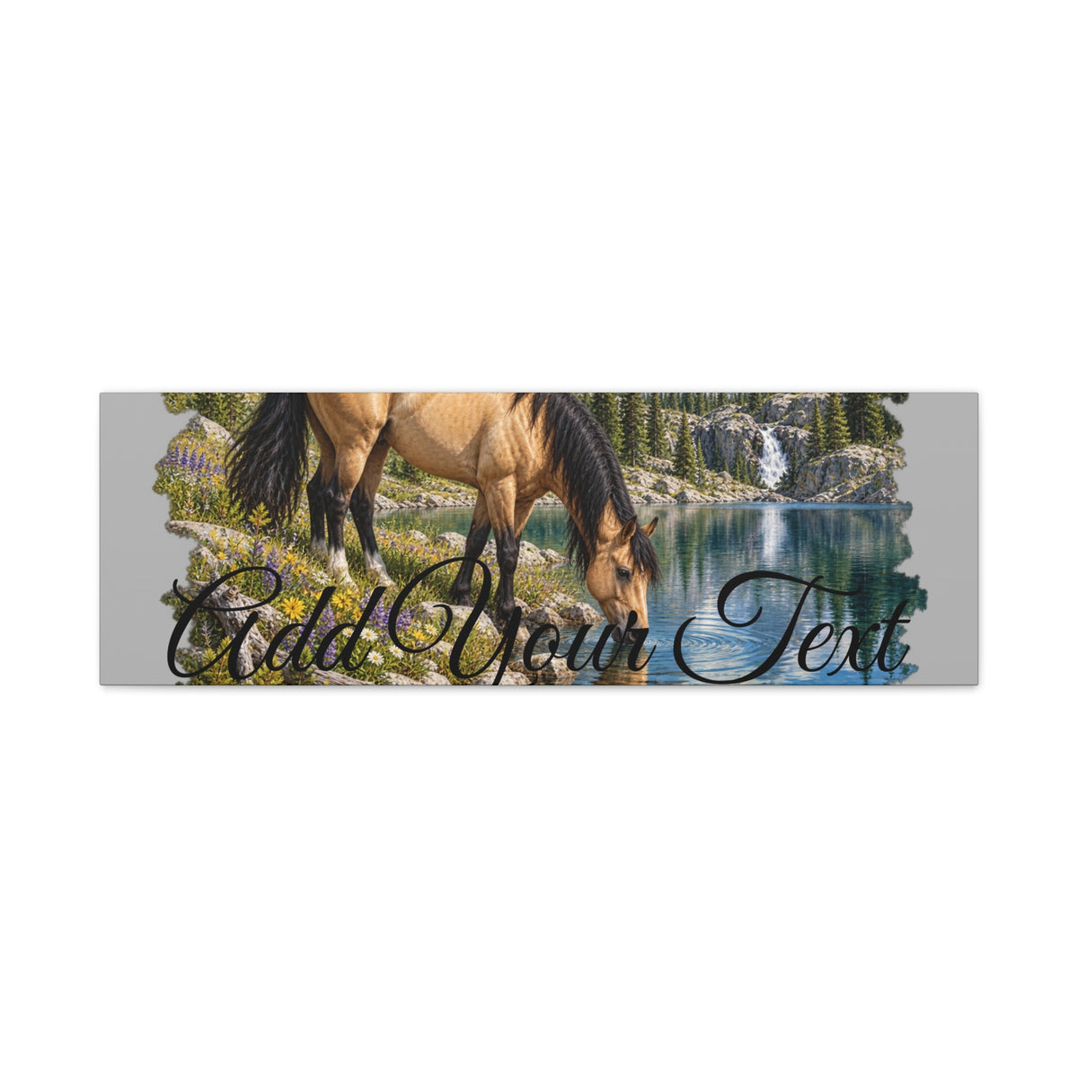 UKW Horse Collection - Personalized Canvas - Horse by Mountain Lake Canvas — Custom Text Stretched Matte Wall Art