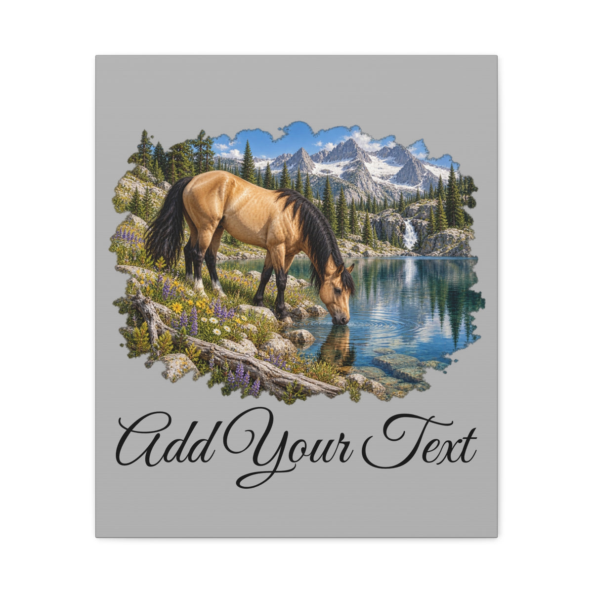 UKW Horse Collection - Personalized Canvas - Horse by Mountain Lake Canvas — Custom Text Stretched Matte Wall Art