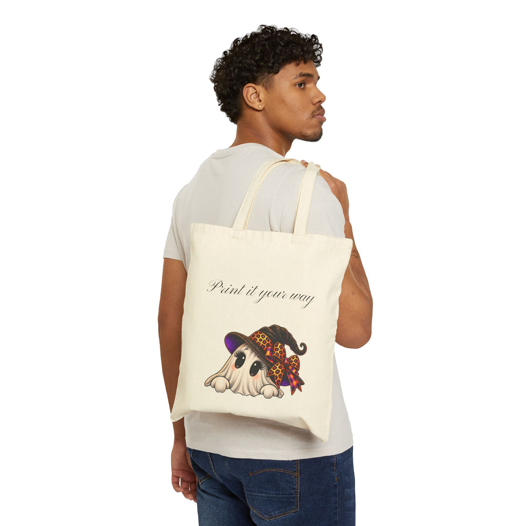 Personalized “Print It Your Way” Ghost Halloween Canvas Tote Bag