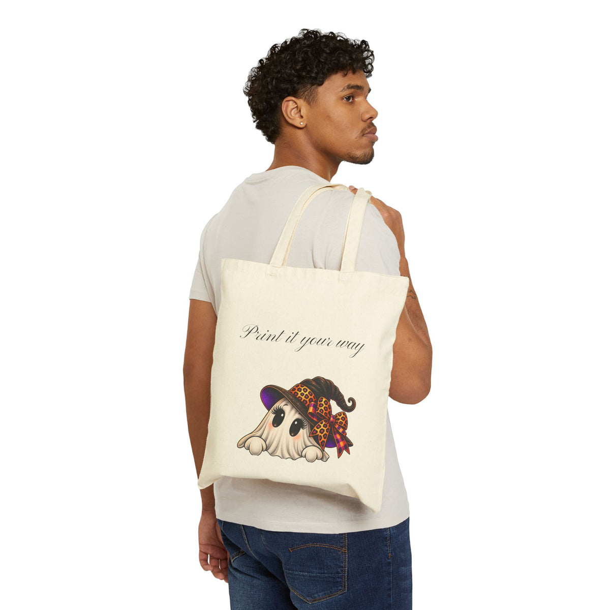 Personalized “Print It Your Way” Ghost Halloween Canvas Tote Bag