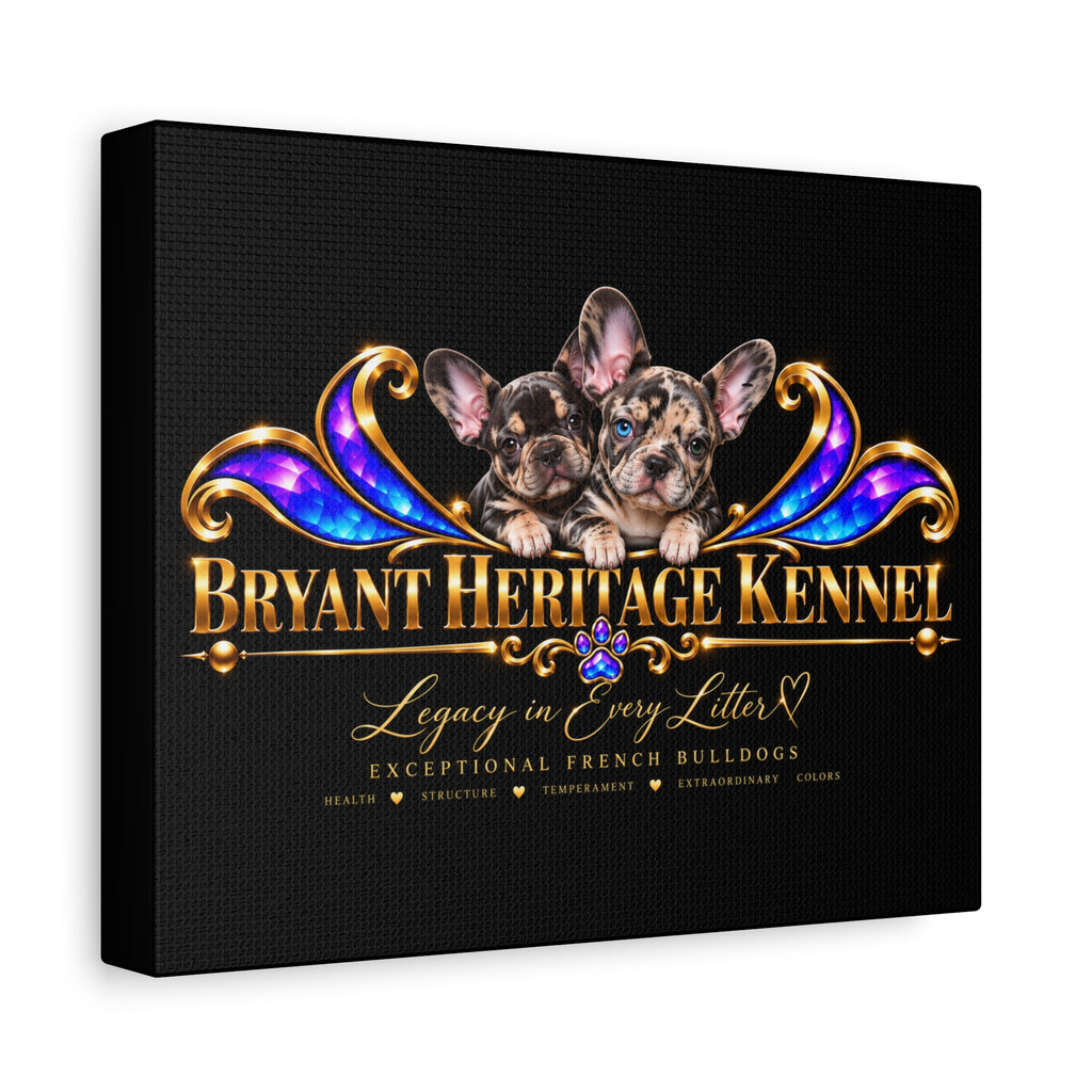 Bryant Heritage Kennel Canvas Wall Art — French Bulldog Puppy Logo Matte Stretched Canvas