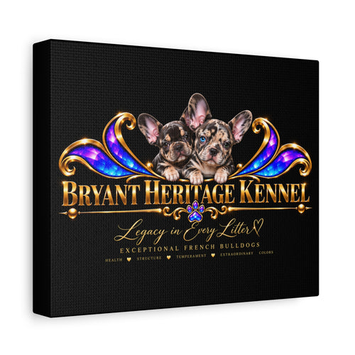 Bryant Heritage Kennel Canvas Wall Art — French Bulldog Puppy Logo Matte Stretched Canvas