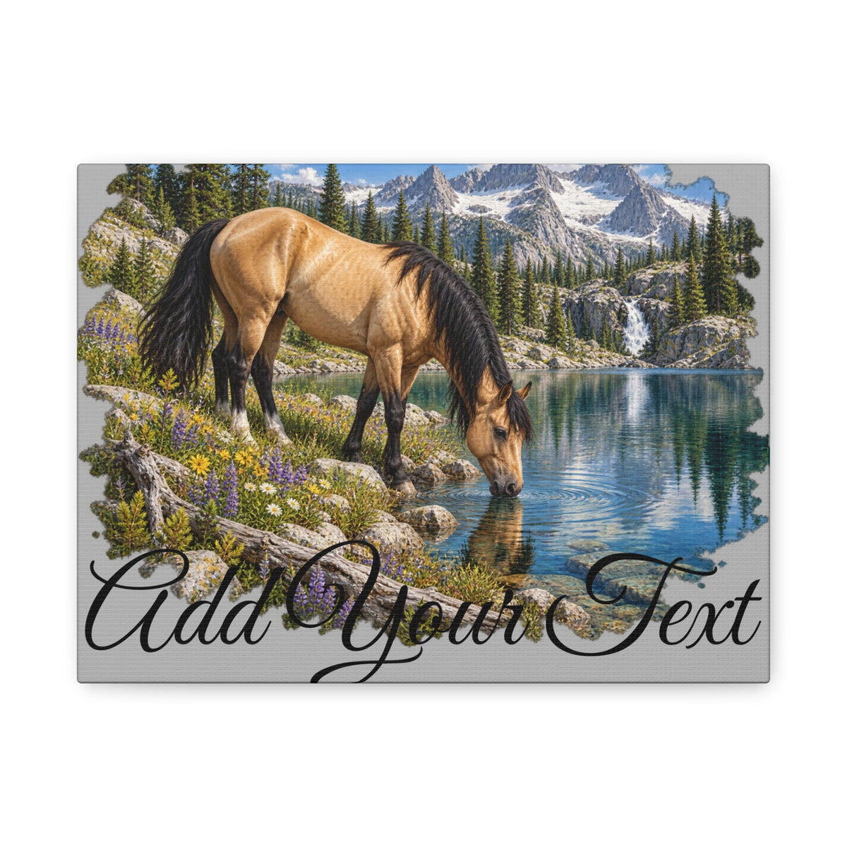 UKW Horse Collection - Personalized Canvas - Horse by Mountain Lake Canvas — Custom Text Stretched Matte Wall Art