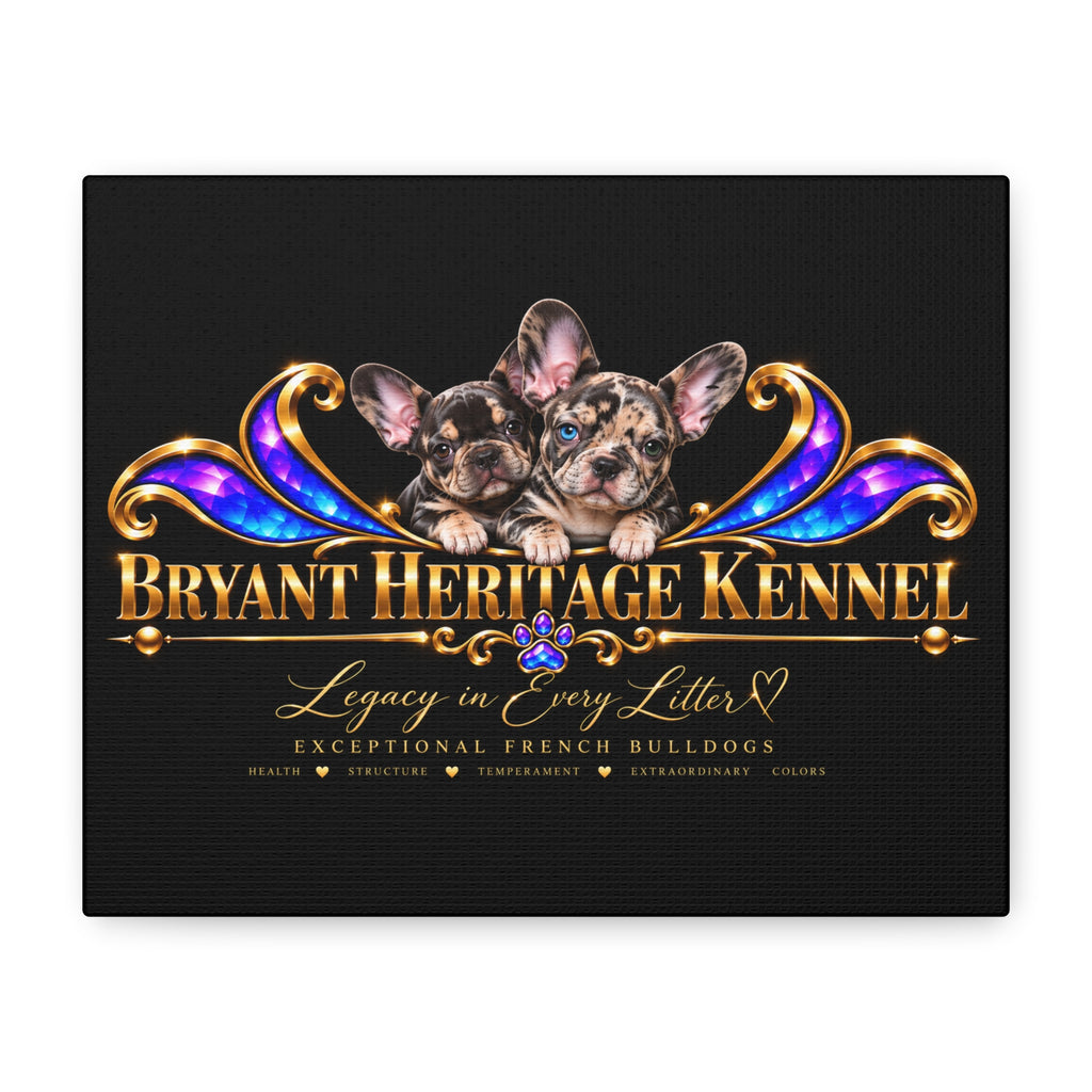Bryant Heritage Kennel Canvas Wall Art — French Bulldog Puppy Logo Matte Stretched Canvas