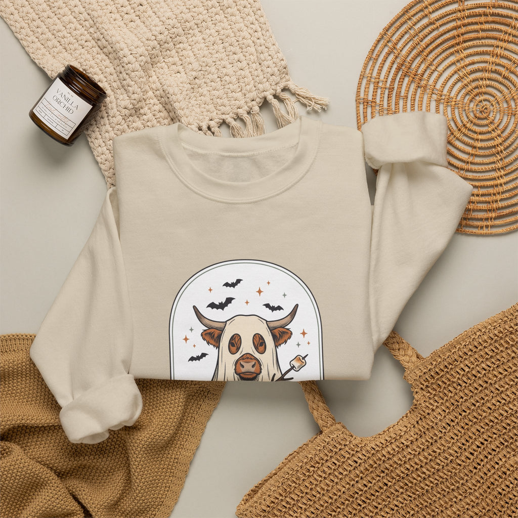 Spooky Cow Witch Illustration Sweatshirt | Halloween Animal Graphic