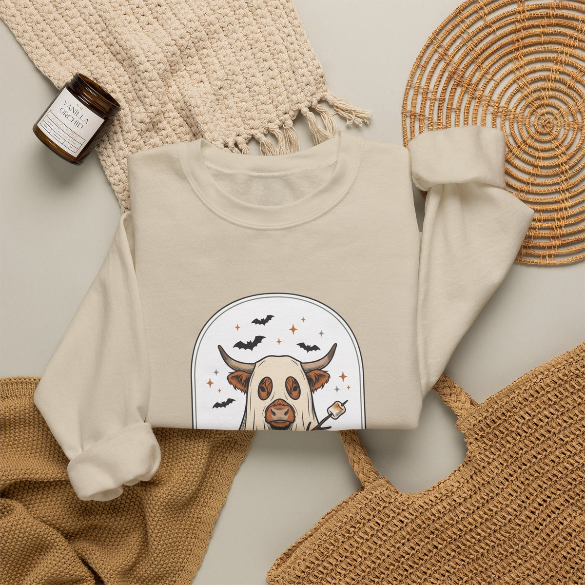 Spooky Cow Witch Illustration Sweatshirt | Halloween Animal Graphic