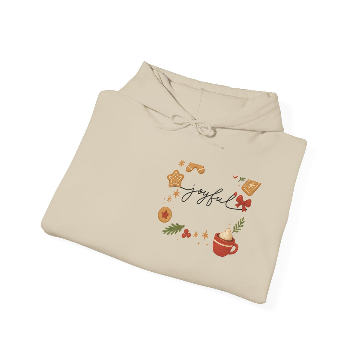 Joyful Autumn Hoodie — Cozy Fall Leaves & Hot Cocoa Graphic Sweatshirt