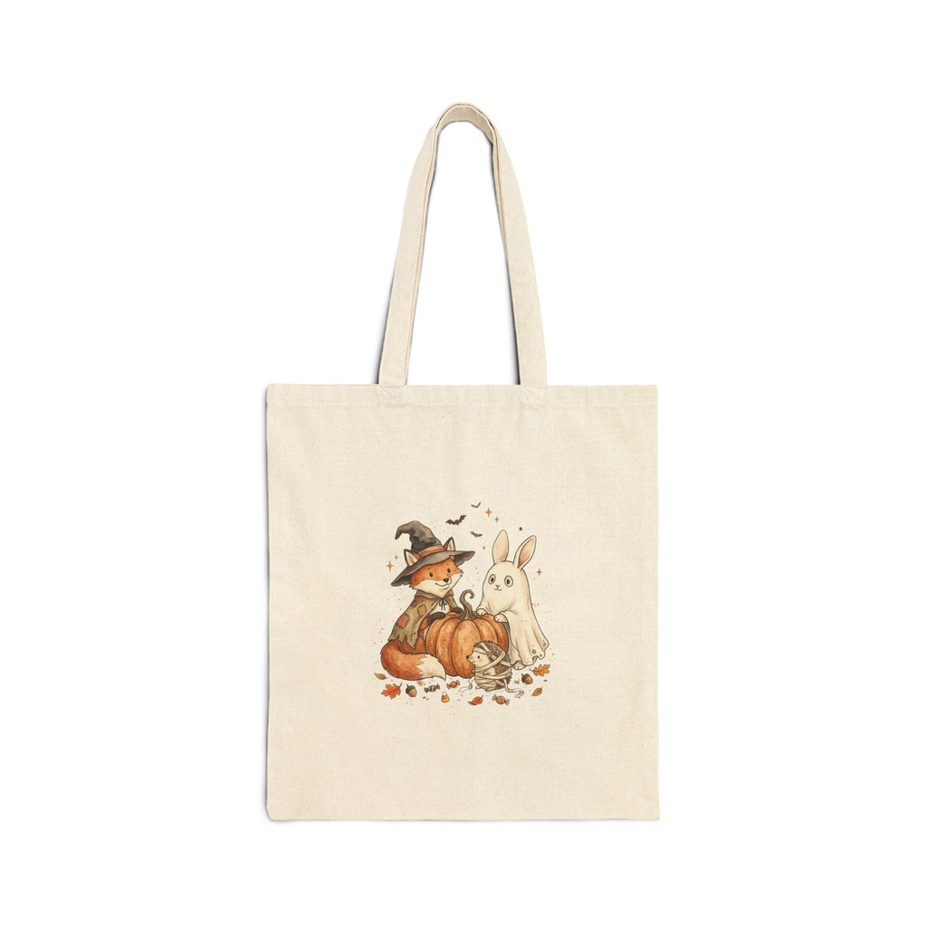 Spooky Animals Pumpkin Witch Fox & Ghost Bunny Tote | Halloween Canvas Tote