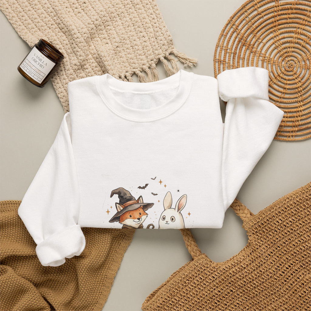 Cute Witch Fox & Ghost Bunny Halloween Sweatshirt | Spooky Animals