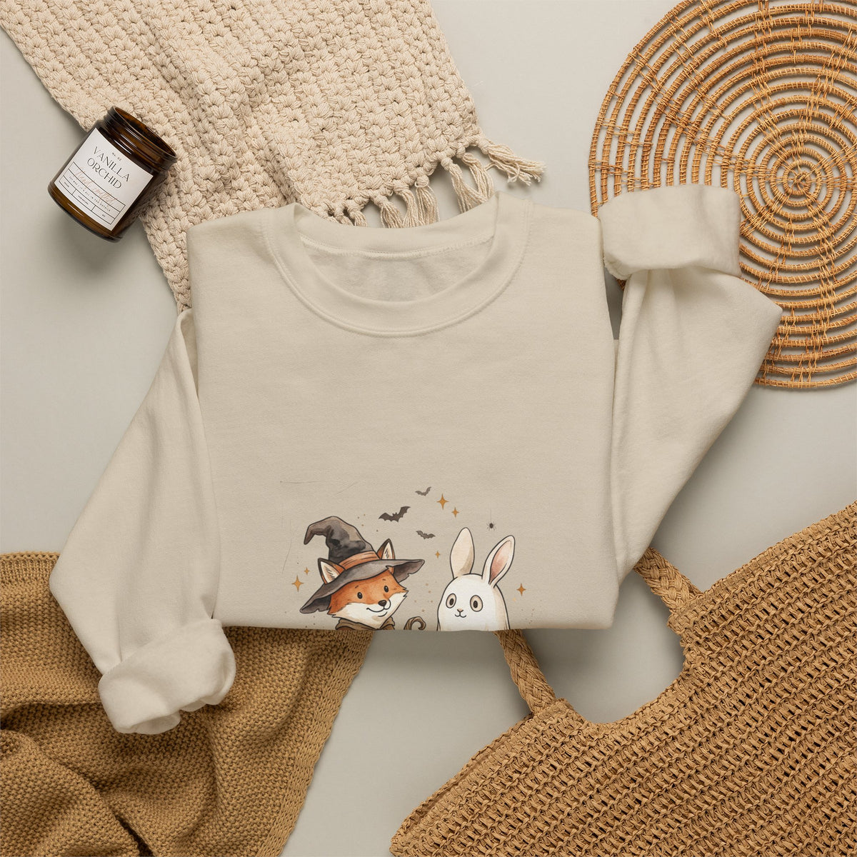 Cute Witch Fox & Ghost Bunny Halloween Sweatshirt | Spooky Animals