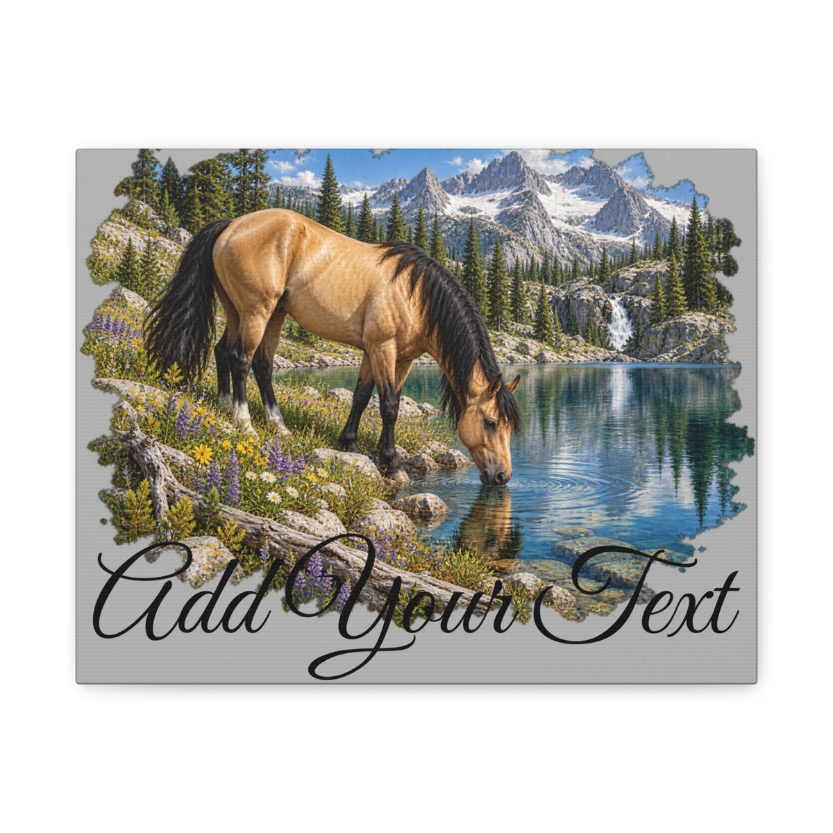 UKW Horse Collection - Personalized Canvas - Horse by Mountain Lake Canvas — Custom Text Stretched Matte Wall Art