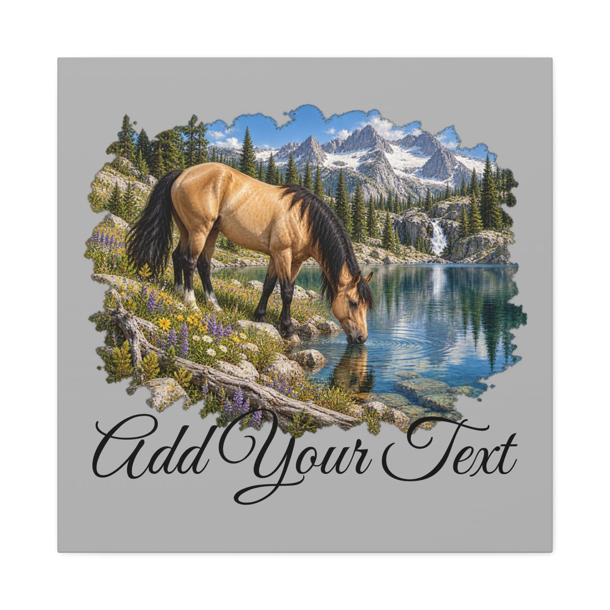 UKW Horse Collection - Personalized Canvas - Horse by Mountain Lake Canvas — Custom Text Stretched Matte Wall Art