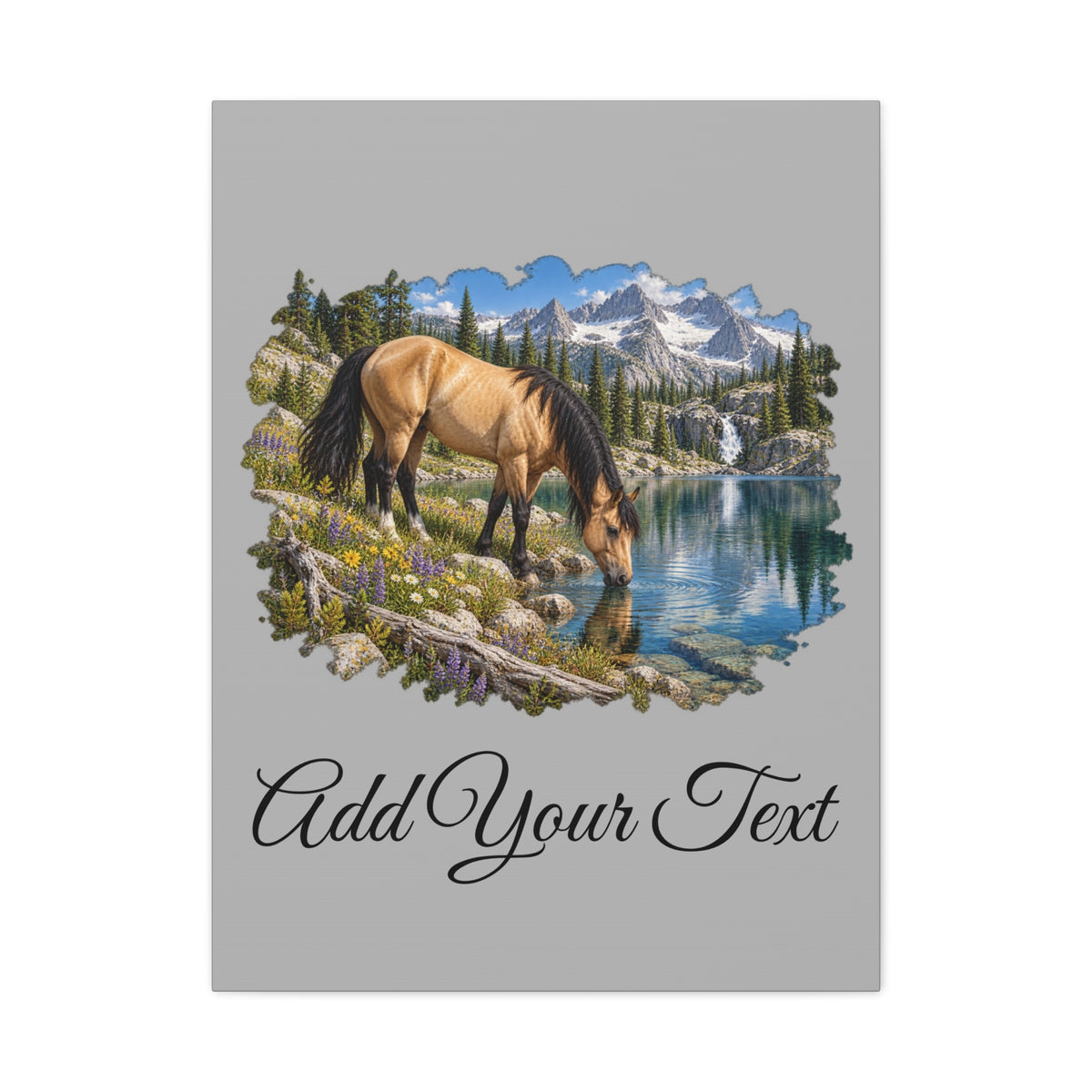 UKW Horse Collection - Personalized Canvas - Horse by Mountain Lake Canvas — Custom Text Stretched Matte Wall Art