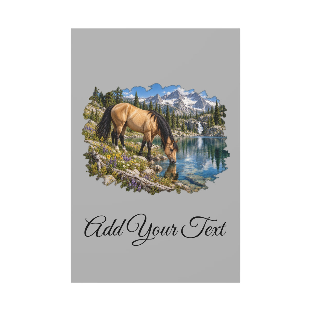 UKW Horse Collection - Personalized Canvas - Horse by Mountain Lake Canvas — Custom Text Stretched Matte Wall Art