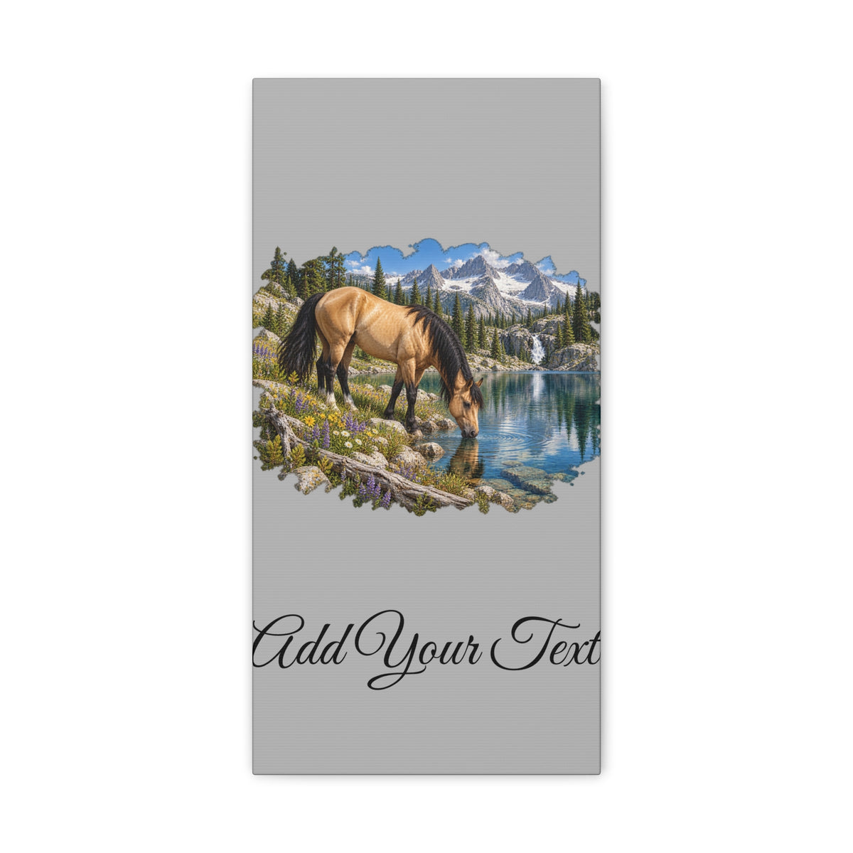 UKW Horse Collection - Personalized Canvas - Horse by Mountain Lake Canvas — Custom Text Stretched Matte Wall Art