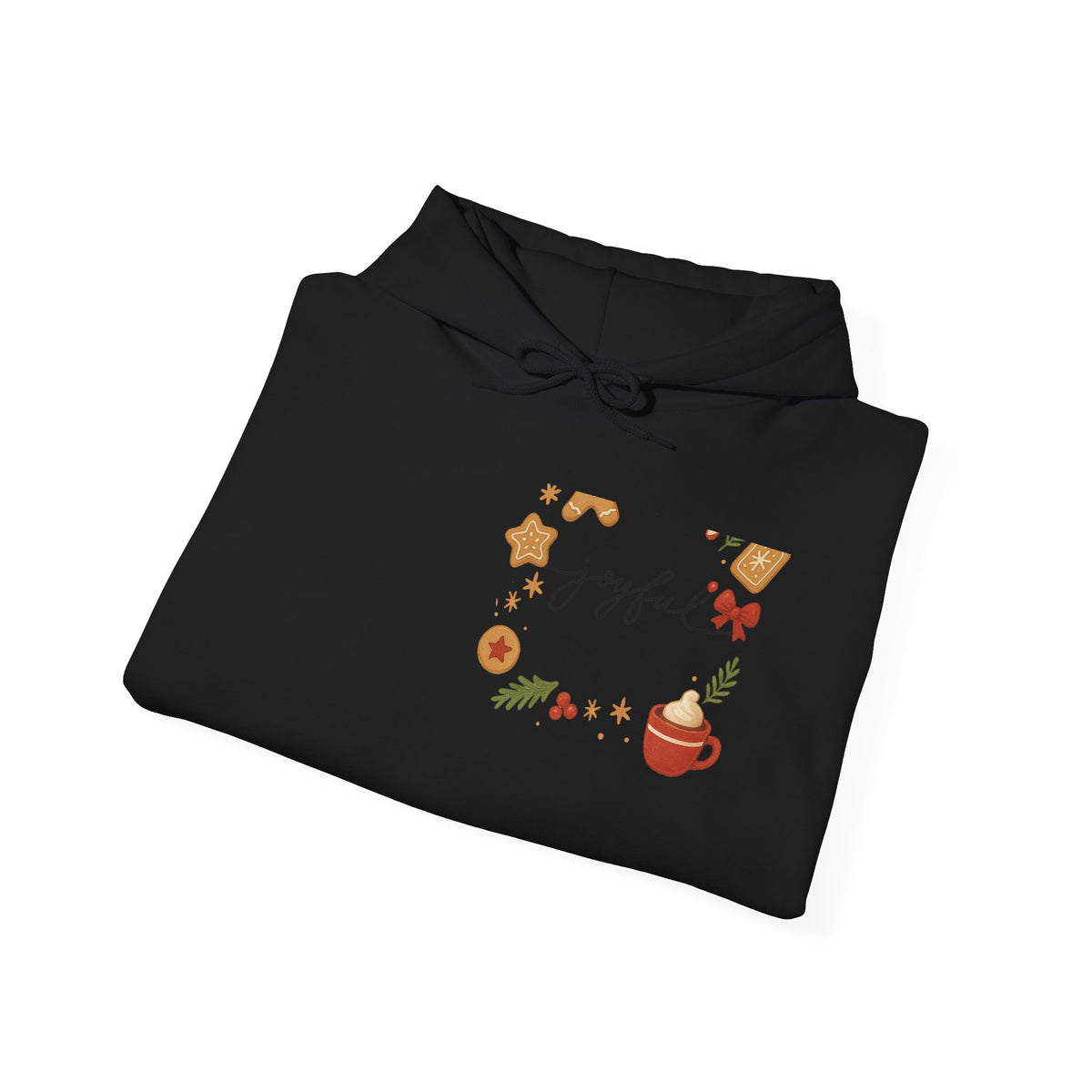 Joyful Autumn Hoodie — Cozy Fall Leaves & Hot Cocoa Graphic Sweatshirt