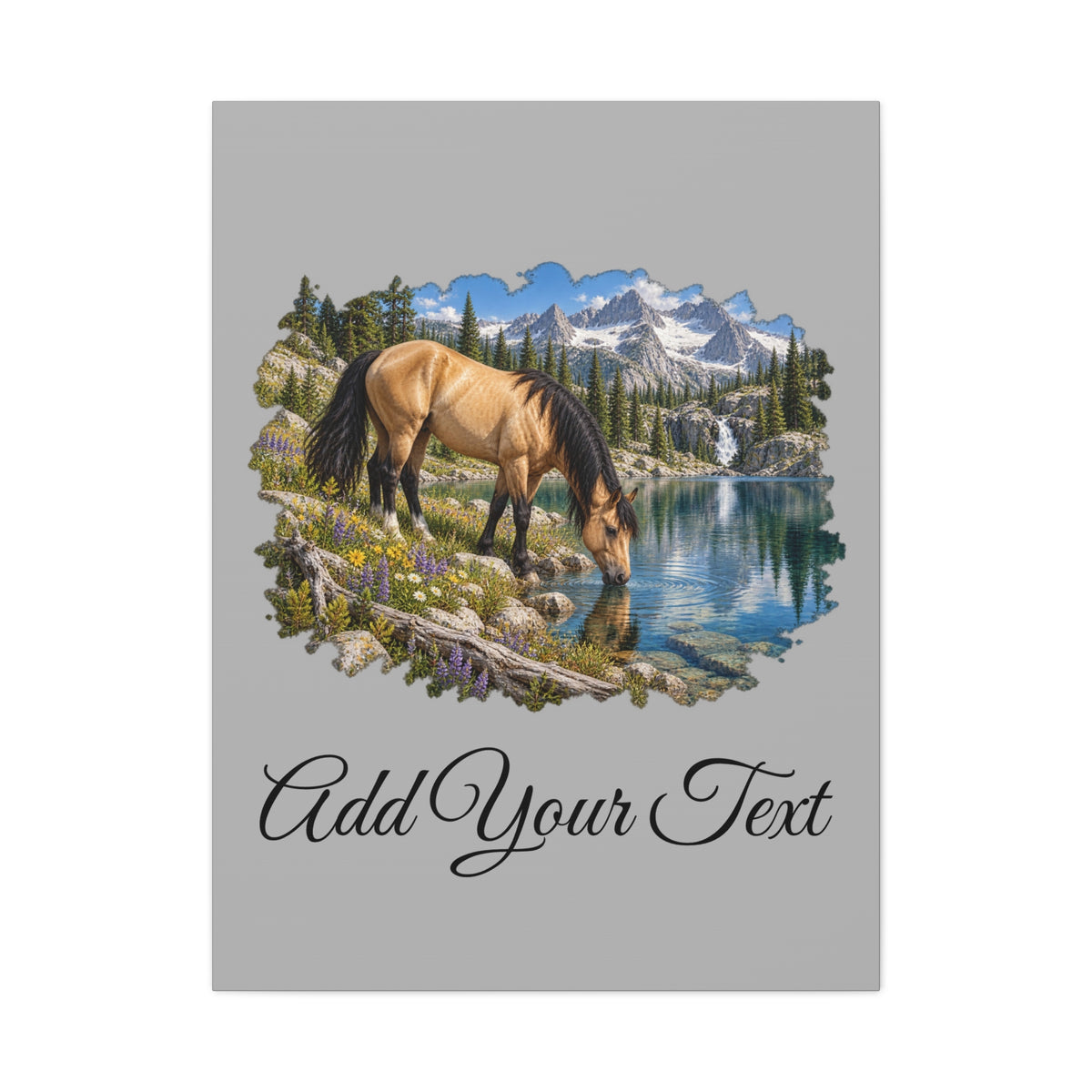 UKW Horse Collection - Personalized Canvas - Horse by Mountain Lake Canvas — Custom Text Stretched Matte Wall Art