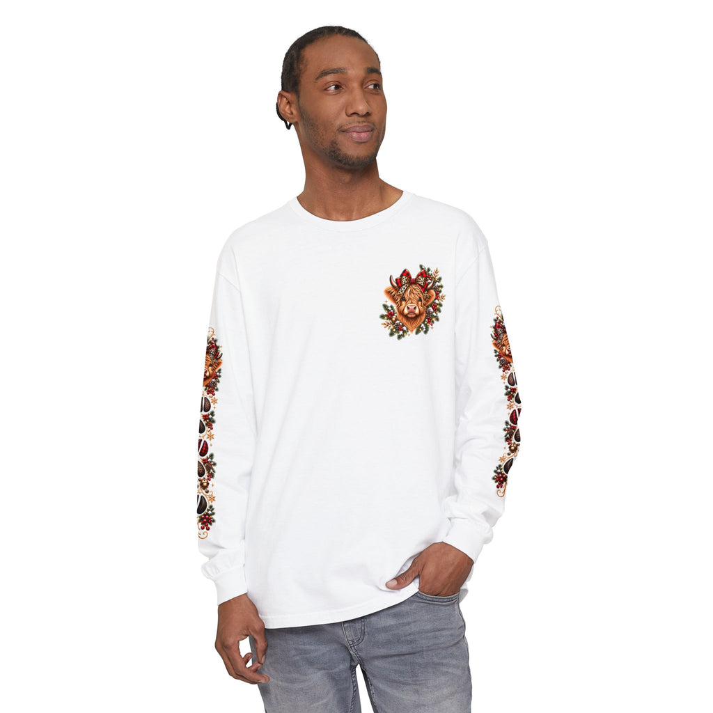 Christmas Highland Cow Long Sleeve Shirt — Personalized ‘Your Name’ Holiday Tee