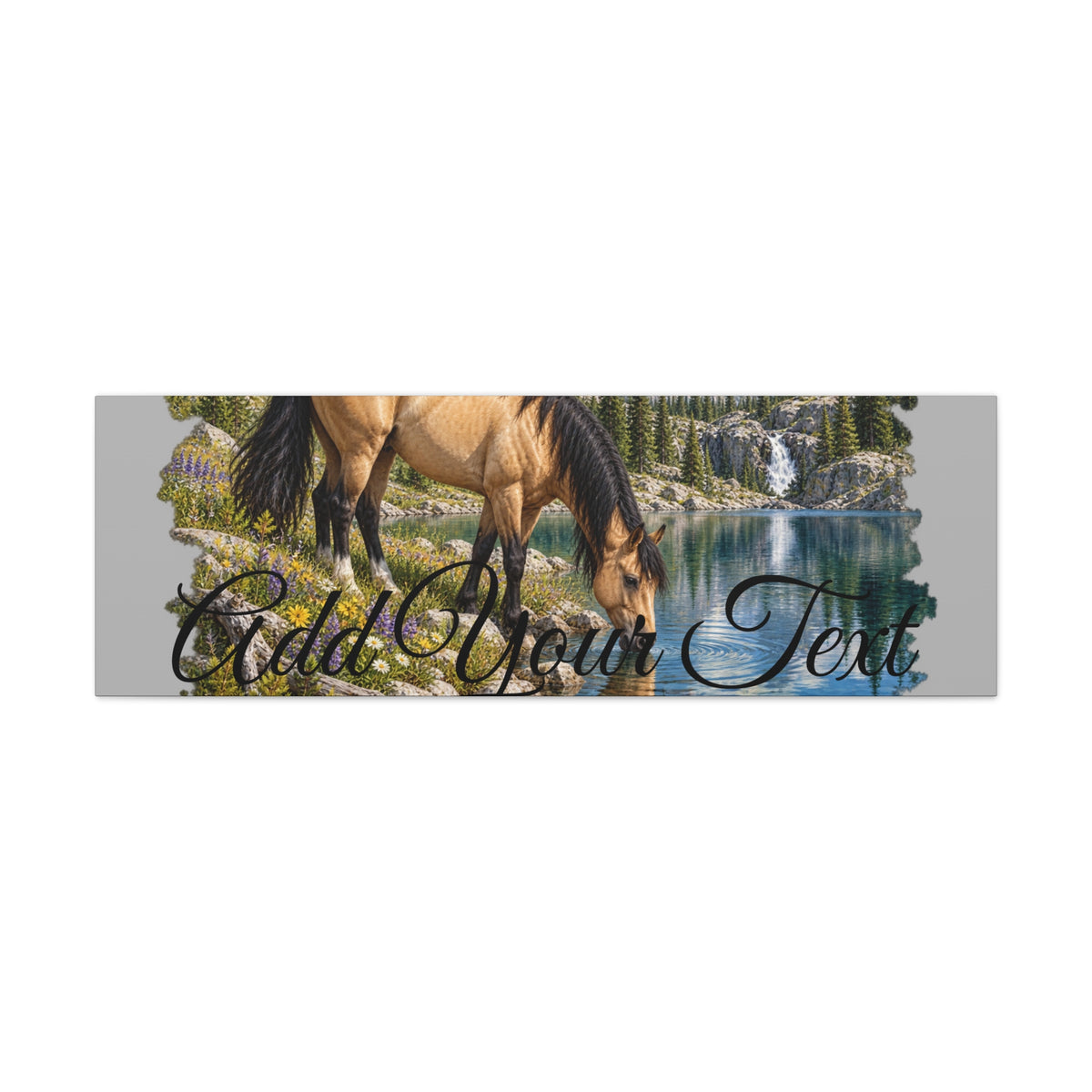 UKW Horse Collection - Personalized Canvas - Horse by Mountain Lake Canvas — Custom Text Stretched Matte Wall Art