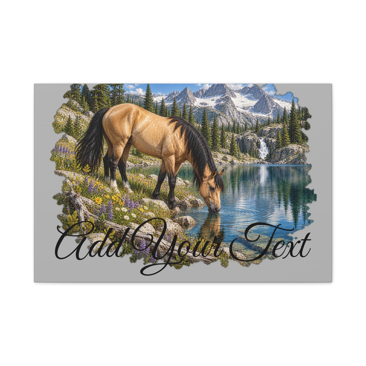 UKW Horse Collection - Personalized Canvas - Horse by Mountain Lake Canvas — Custom Text Stretched Matte Wall Art