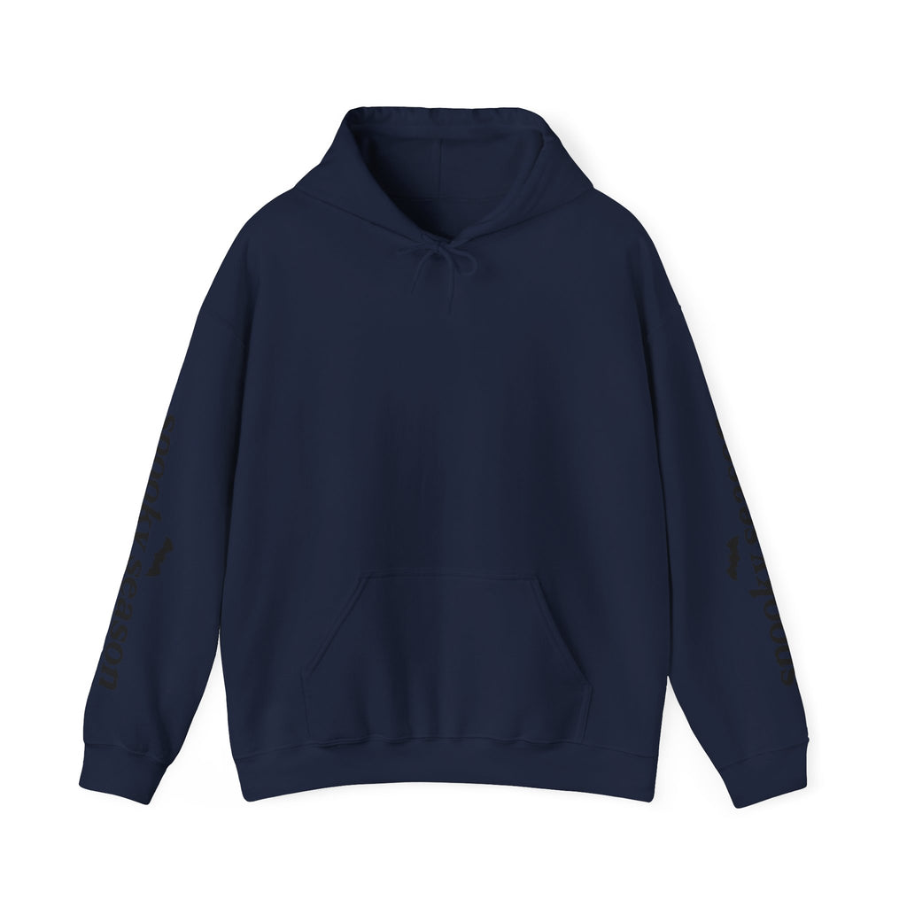 Spooky Season Ghosts Hoodie — Cute Halloween Pullover with Sleeve Text