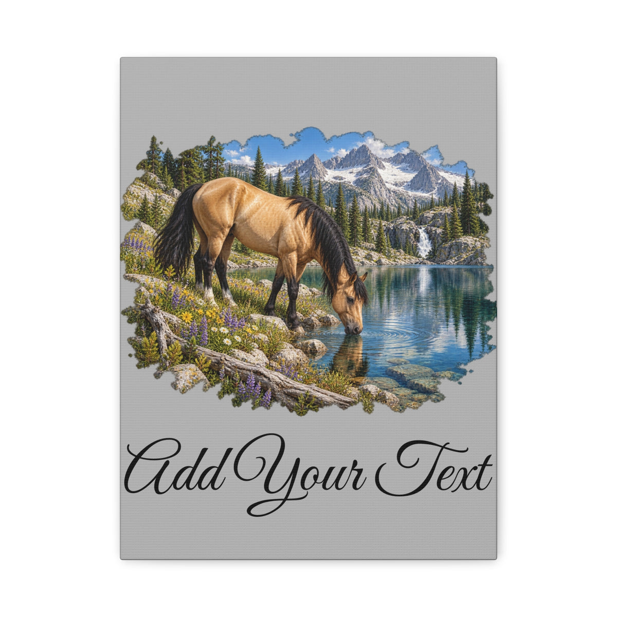 UKW Horse Collection - Personalized Canvas - Horse by Mountain Lake Canvas — Custom Text Stretched Matte Wall Art