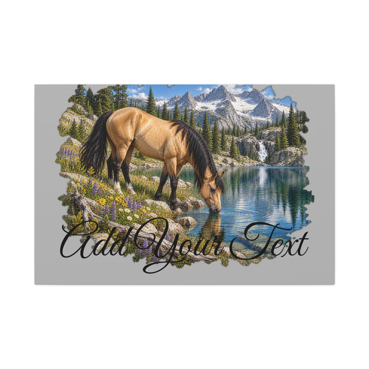 UKW Horse Collection - Personalized Canvas - Horse by Mountain Lake Canvas — Custom Text Stretched Matte Wall Art