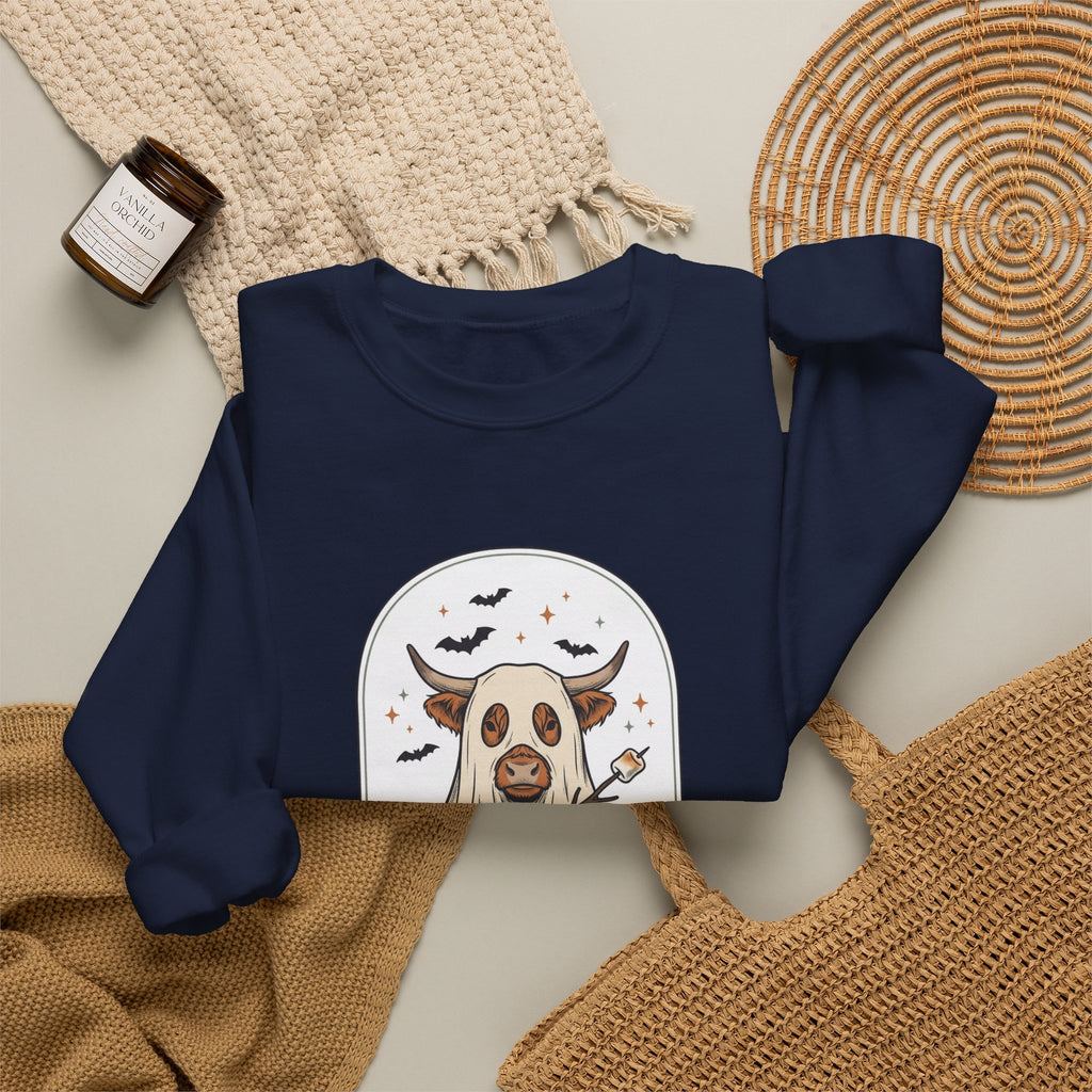 Spooky Cow Witch Illustration Sweatshirt | Halloween Animal Graphic