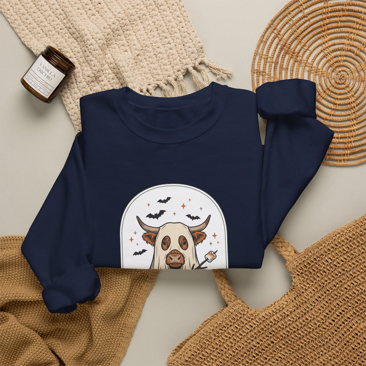 Spooky Cow Witch Illustration Sweatshirt | Halloween Animal Graphic