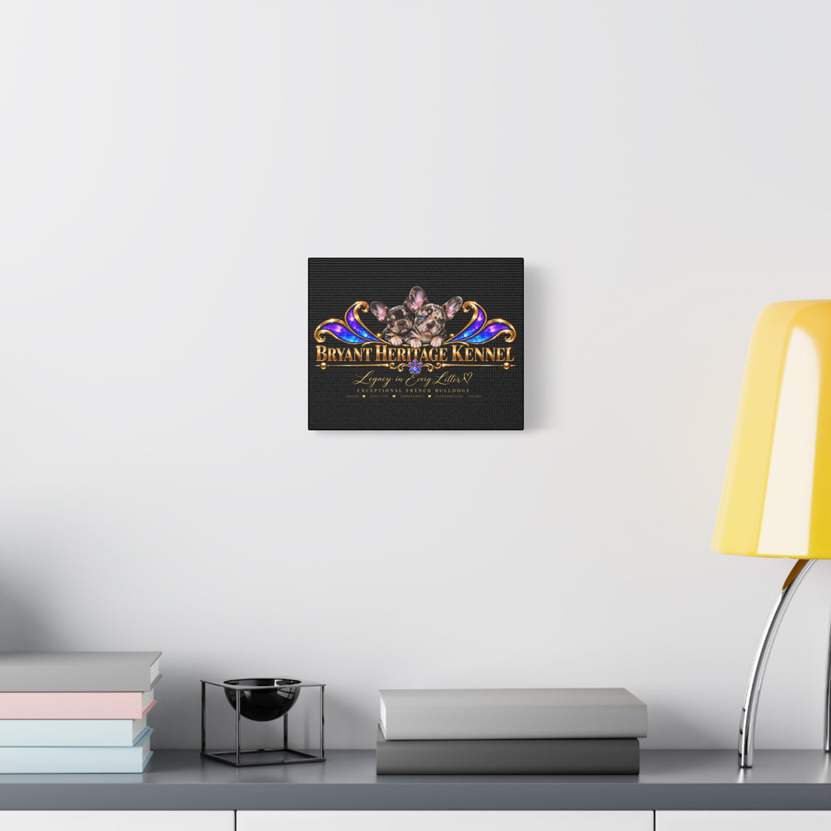 Bryant Heritage Kennel Canvas Wall Art — French Bulldog Puppy Logo Matte Stretched Canvas