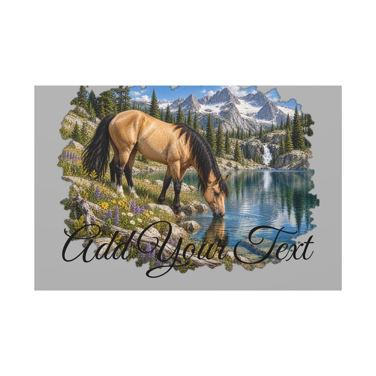 UKW Horse Collection - Personalized Canvas - Horse by Mountain Lake Canvas — Custom Text Stretched Matte Wall Art