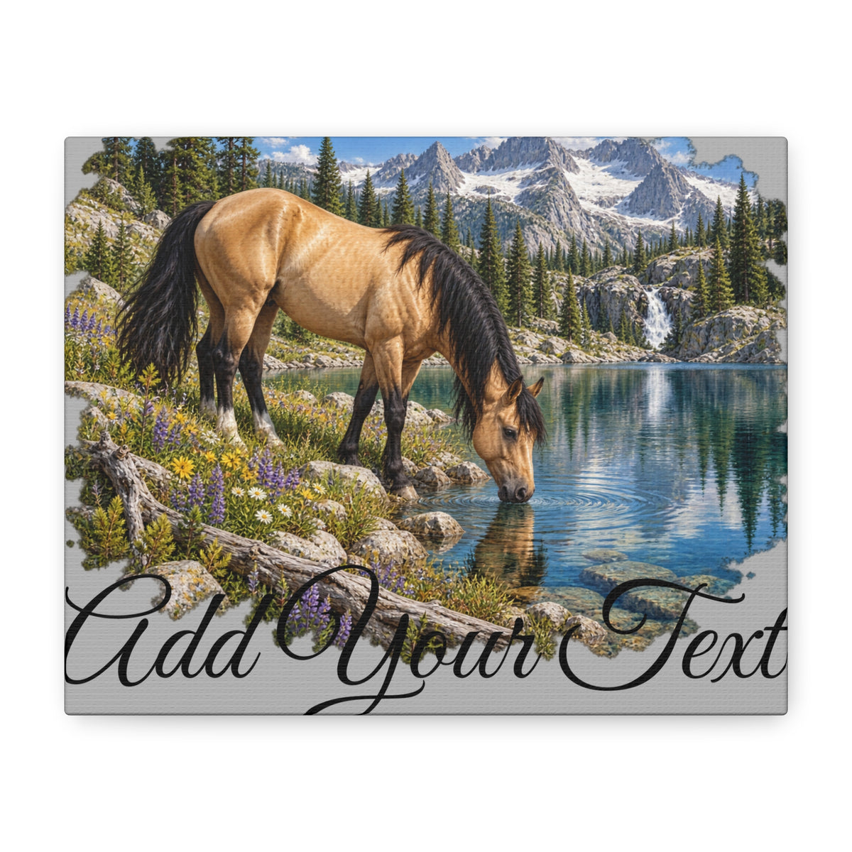 UKW Horse Collection - Personalized Canvas - Horse by Mountain Lake Canvas — Custom Text Stretched Matte Wall Art