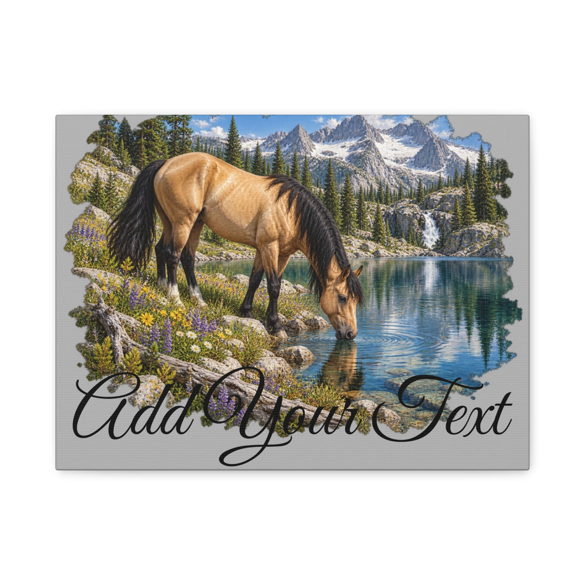 UKW Horse Collection - Personalized Canvas - Horse by Mountain Lake Canvas — Custom Text Stretched Matte Wall Art