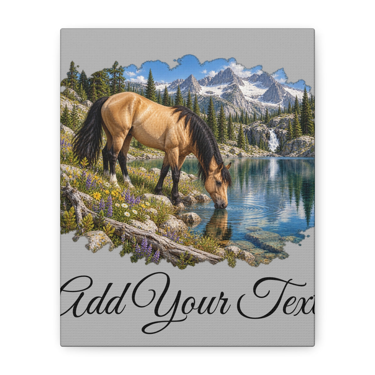 UKW Horse Collection - Personalized Canvas - Horse by Mountain Lake Canvas — Custom Text Stretched Matte Wall Art