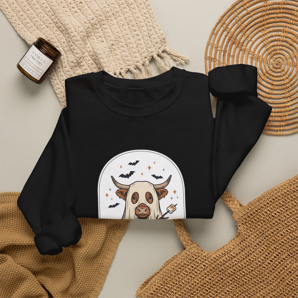 Spooky Cow Witch Illustration Sweatshirt | Halloween Animal Graphic
