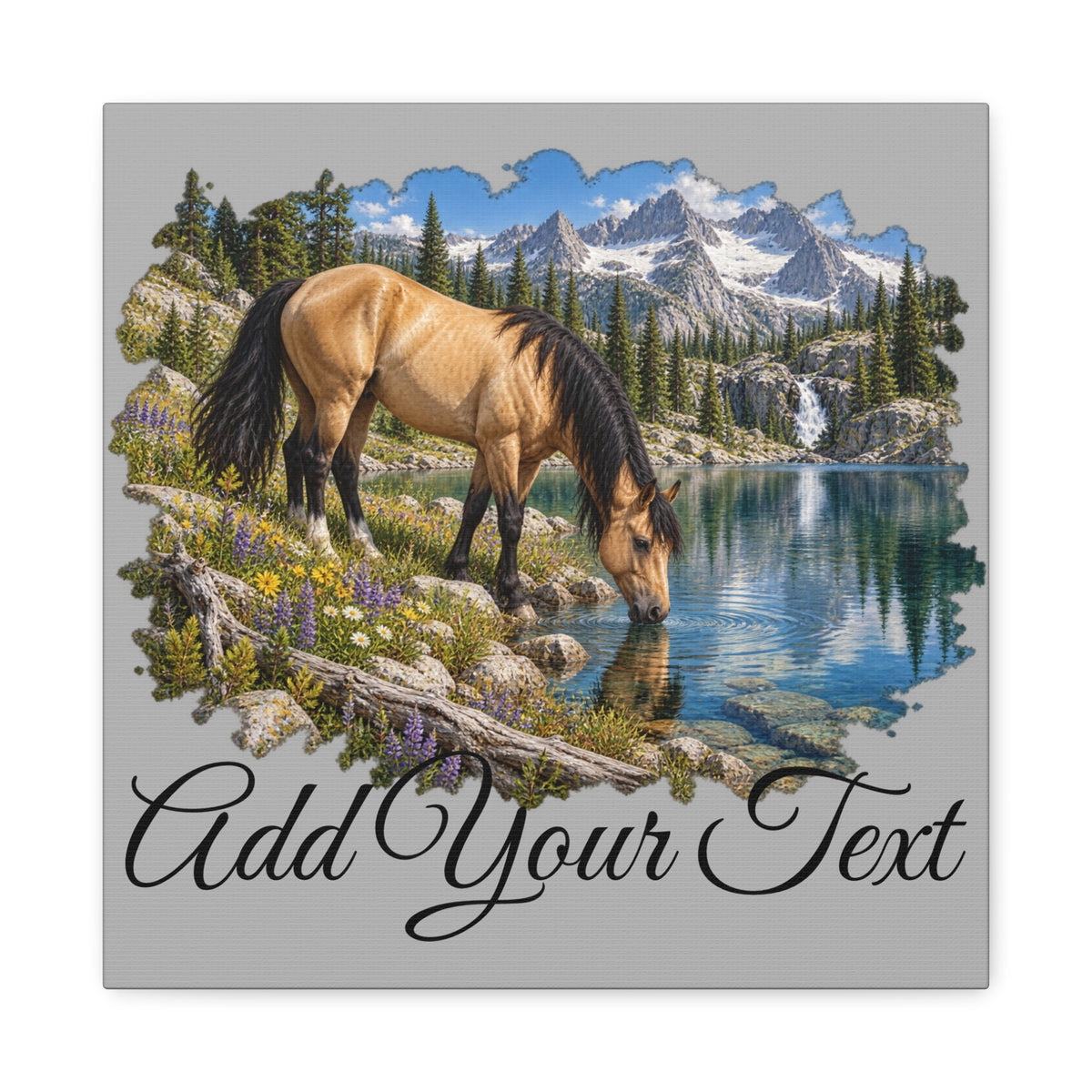 UKW Horse Collection - Personalized Canvas - Horse by Mountain Lake Canvas — Custom Text Stretched Matte Wall Art