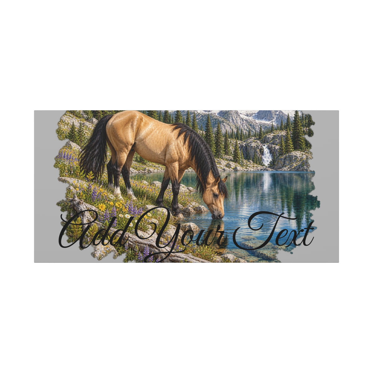 UKW Horse Collection - Personalized Canvas - Horse by Mountain Lake Canvas — Custom Text Stretched Matte Wall Art