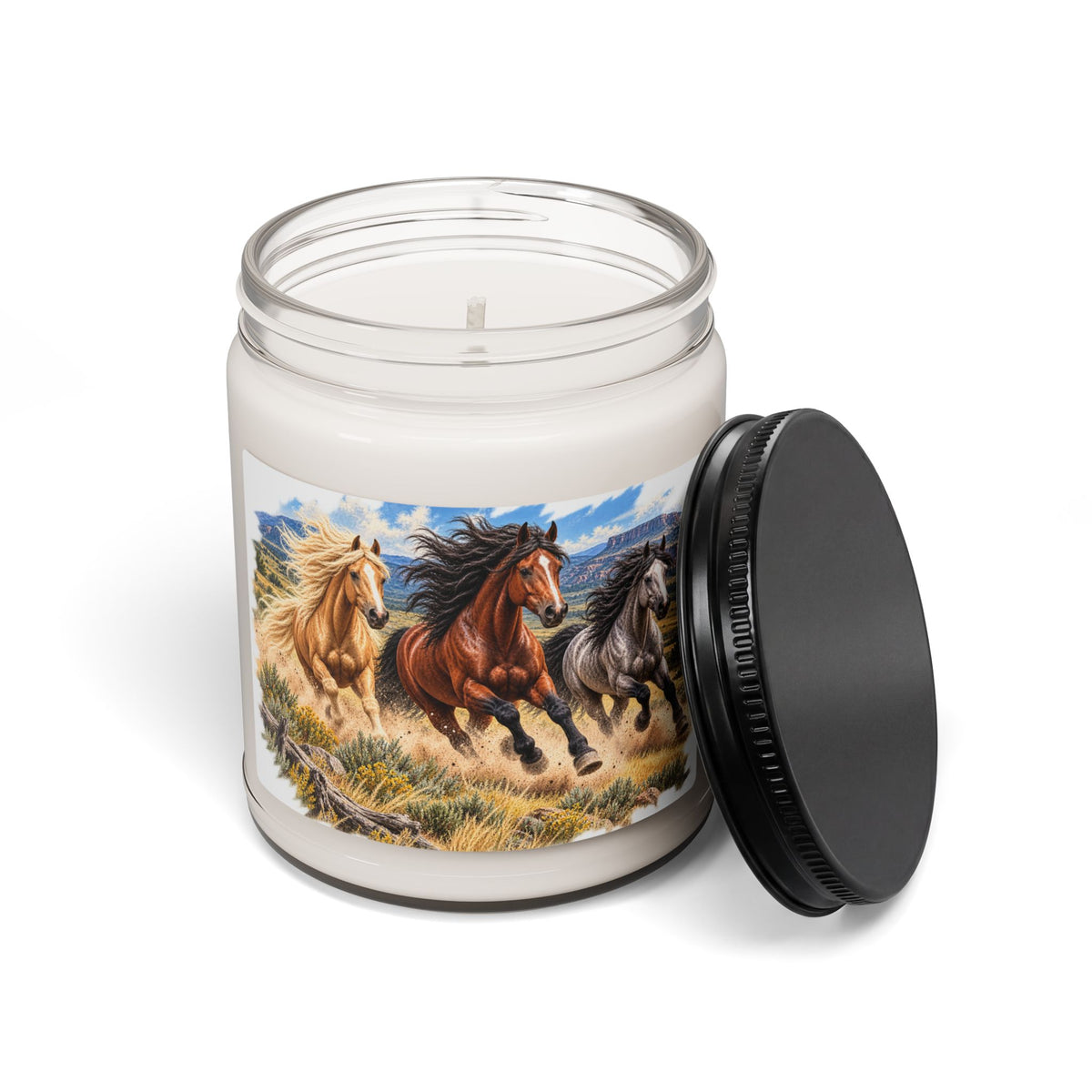 Wild Horses Scented Soy Candle — 9oz Jar (Running Horses Artwork)