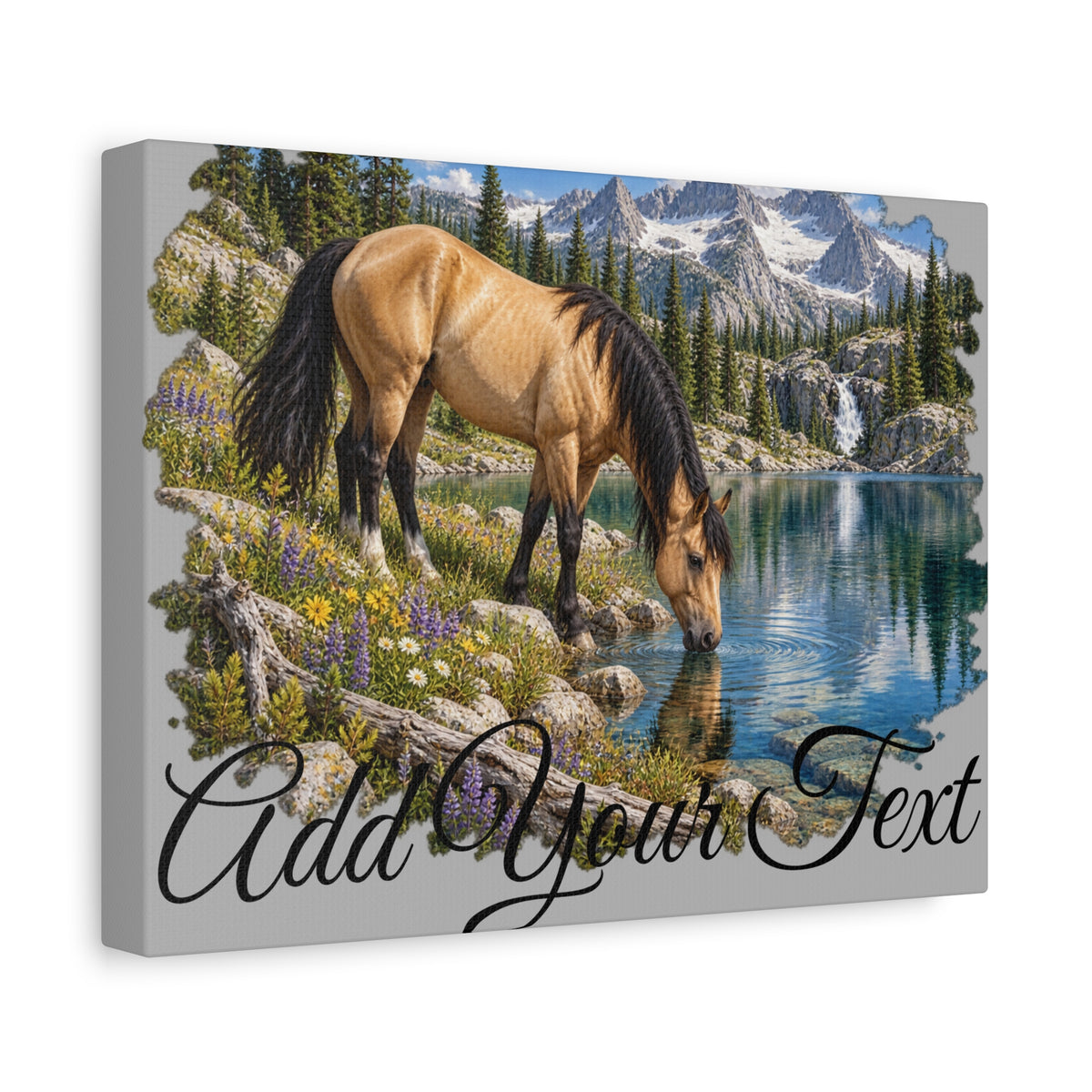 UKW Horse Collection - Personalized Canvas - Horse by Mountain Lake Canvas — Custom Text Stretched Matte Wall Art