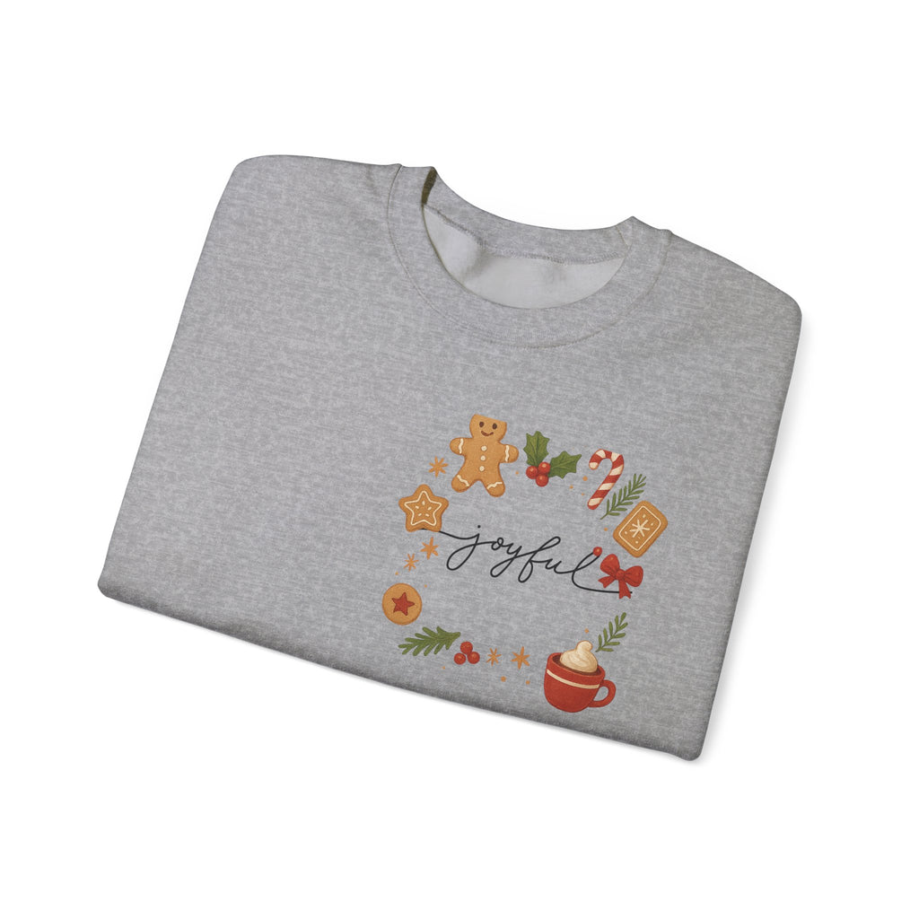 Cozy Christmas Wreath Sweatshirt — "Joyful" Holiday Cookie & Cocoa Crewneck