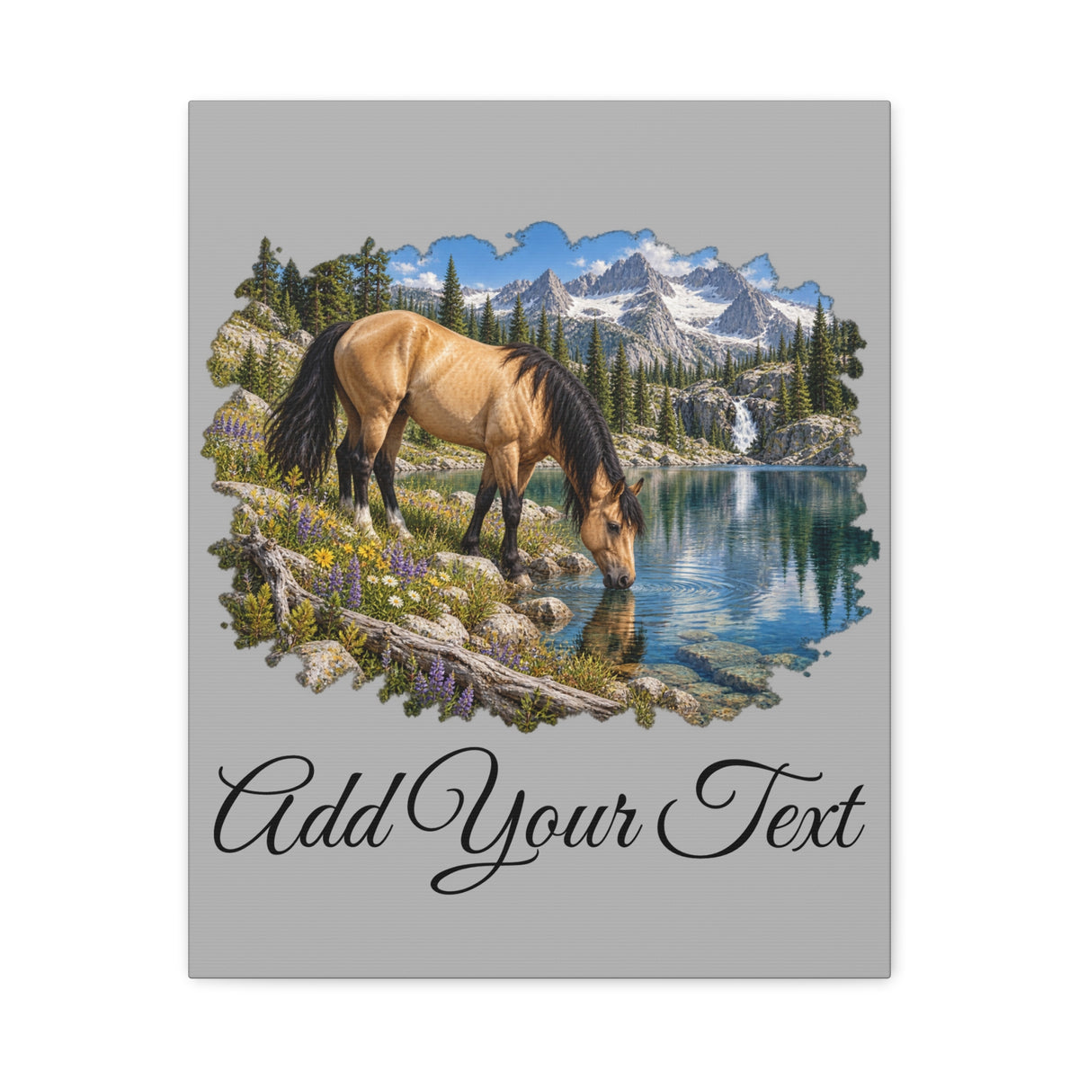 UKW Horse Collection - Personalized Canvas - Horse by Mountain Lake Canvas — Custom Text Stretched Matte Wall Art