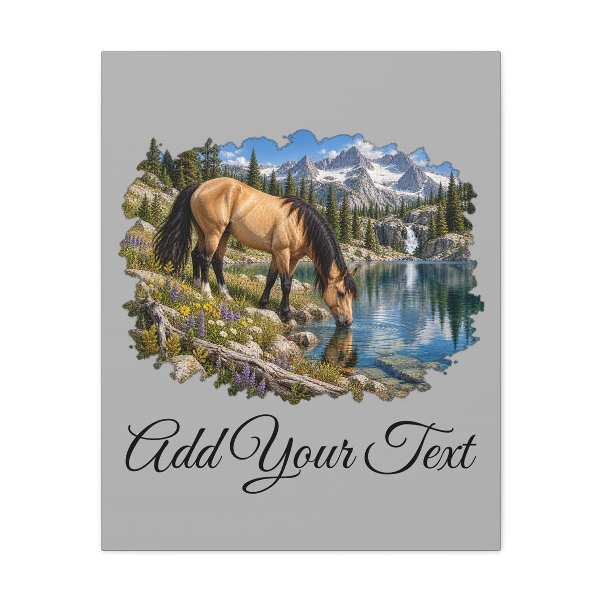 UKW Horse Collection - Personalized Canvas - Horse by Mountain Lake Canvas — Custom Text Stretched Matte Wall Art