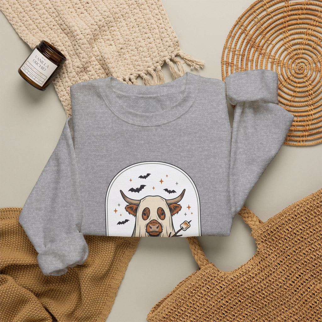 Spooky Cow Witch Illustration Sweatshirt | Halloween Animal Graphic