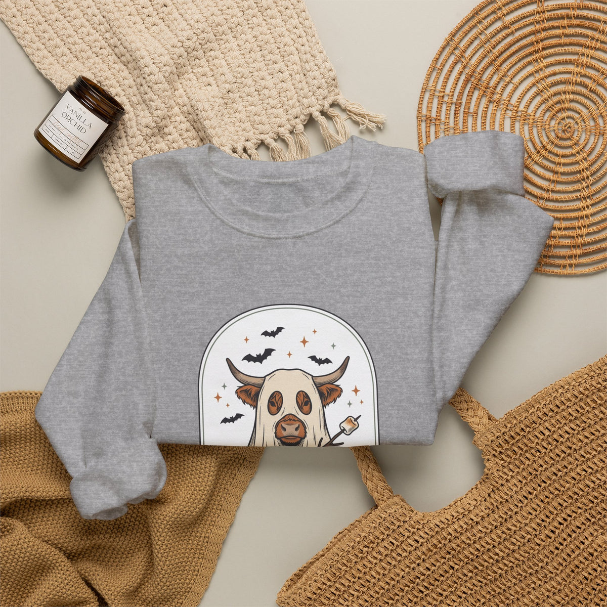 Spooky Cow Witch Illustration Sweatshirt | Halloween Animal Graphic